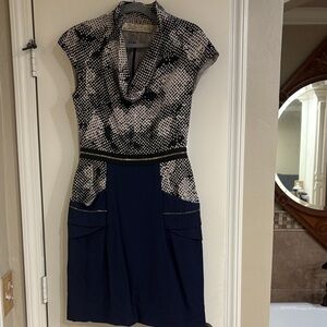 Lela Rose Black and White Cowl Neck Mini Dress